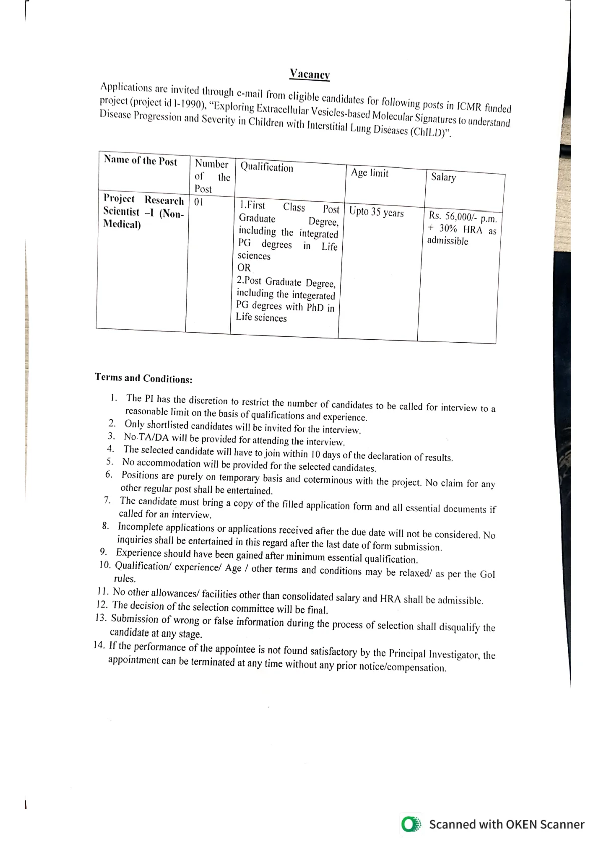 Official Recruitment Notification for AIIMS Delhi Project Research Scientist I Recruitment 2026 - Apply Online for 01 Posts