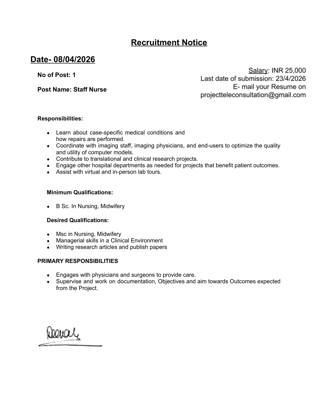 Official Recruitment Notification for AIIMS Delhi Staff Nurse Recruitment 2026: Check Eligibility, Salary, Last Date and How to Apply by Email