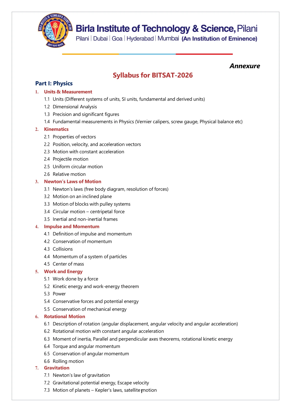 Official Syllabus Link for BITSAT Syllabus 2026: Get Official PDF with Exam Pattern & Topic-wise Weightage