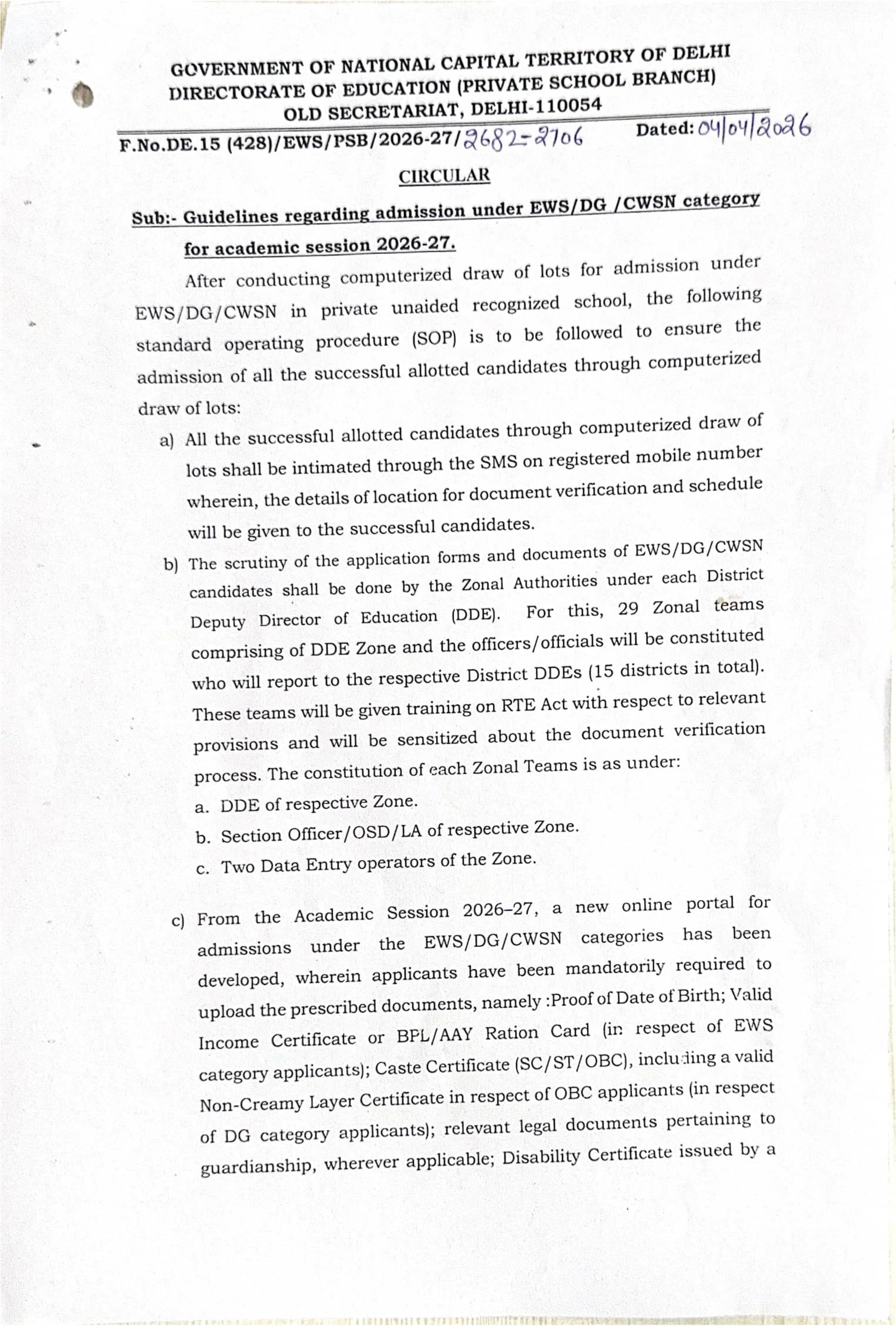 Official Admission Notice for Delhi EWS DG CWSN Admission Result 2026-27 Out - Check Direct Link at ewsadmissions.delhi.gov.in