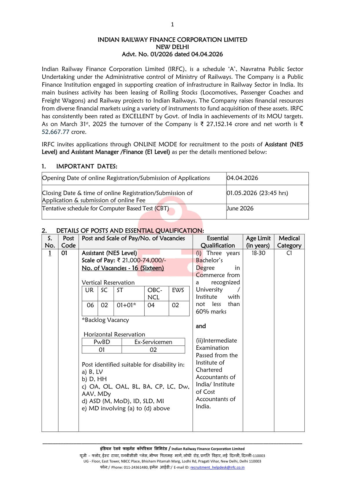 Official Syllabus Link for IRFC Assistant Syllabus 2026: Exam Pattern, Part A and Part B Topics
