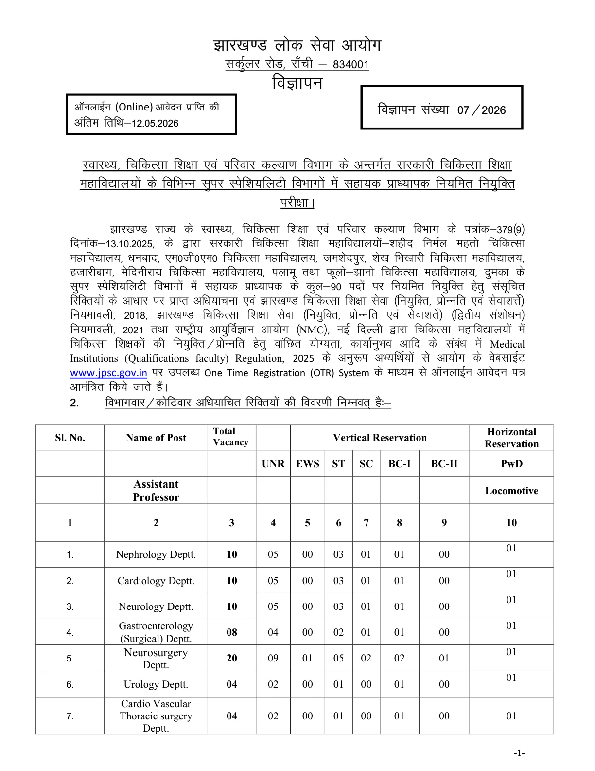 Official Recruitment Notification for JPSC Assistant Professor Recruitment 2026: Eligibility, Fee, Department-wise Vacancies, Dates and How to Apply Online for 90 Posts
