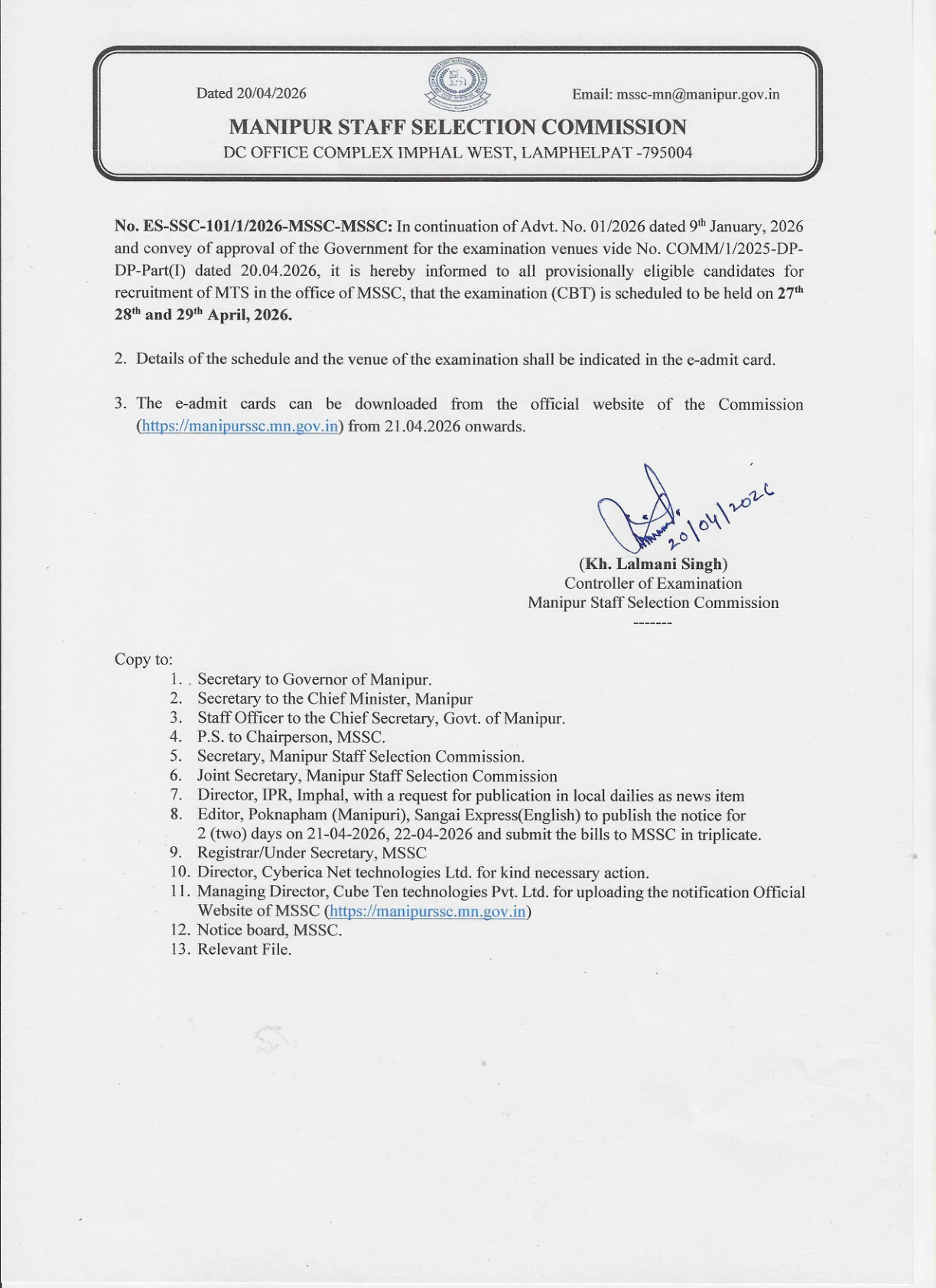 Official Syllabus Link for Manipur SSC MTS Syllabus 2026: CBT Exam Dates, Pattern, Negative Marking and Subject-Wise Topics