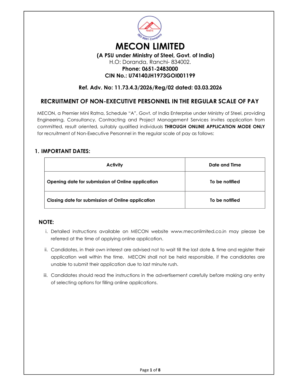 Official Recruitment Notification for MECON Non Executive Recruitment 2026 - Apply Online for 24 Accountant and Assistant Posts