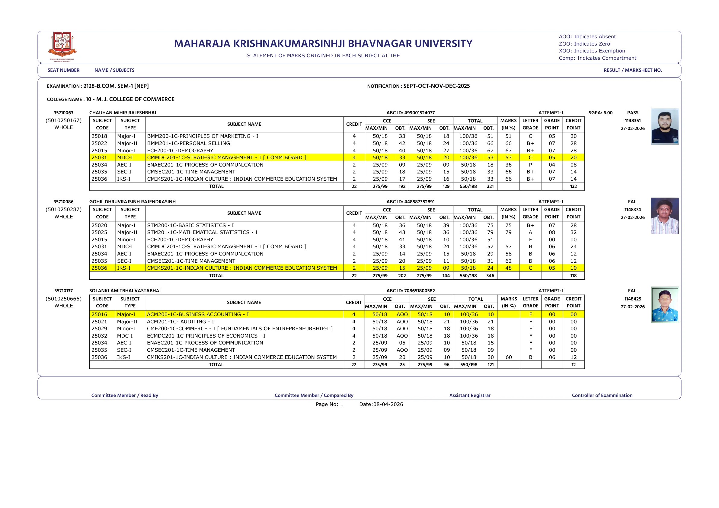 Official Result Link for MKBU Sem 1 Result 2026 Out - Direct Link to Download B.Com NEP, MCA CBCS 1st Semester Reassessment Result at mkbhavuni.edu.in