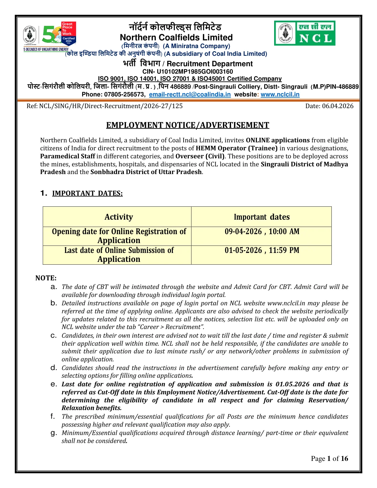 Official Syllabus Link for NCL Staff Nurse Syllabus 2026 - Check Exam Pattern & Detailed Syllabus