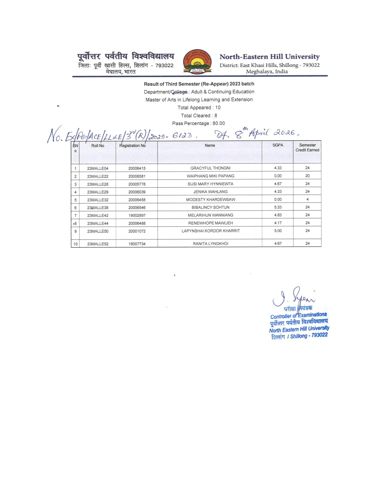 Official Result Link for NEHU Result 2026 Out - Direct Link to Download BTech, BA LLB, MEd, ACE LLE 1st, 3rd, 5th, 7th Sem Results at nehu.ac.in
