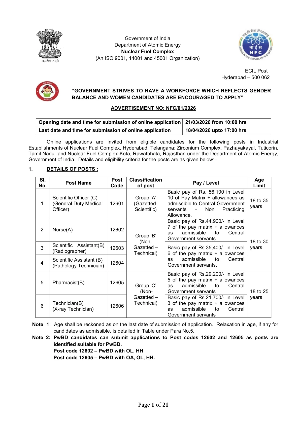 Official Recruitment Notification for NFC Recruitment 2026 for Scientific Officer, Nurse, Scientific Assistant, Pharmacist and Technician Posts: Vacancy, Eligibility and Apply Online