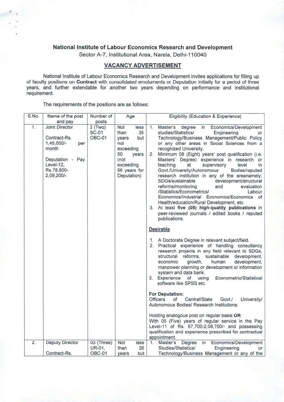 Official Recruitment Notification for NILERD Faculty Recruitment 2026: Apply for 13 Joint Director, Deputy Director and Assistant Director Posts