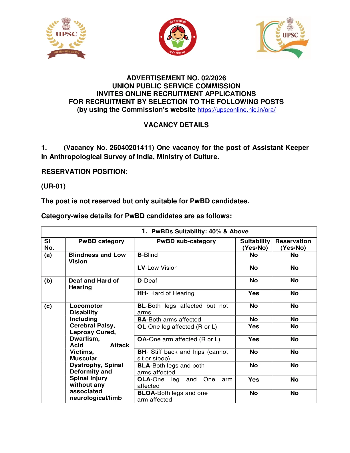 Official Recruitment Notification for UPSC Recruitment 2026 - Apply Online for 16 Assistant Keeper, Livestock Officer and More Posts